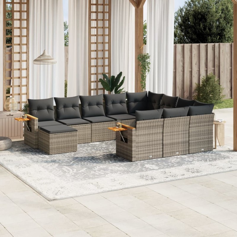 vidaXL 11-tlg. Garten-Sofagarnitur mit Kissen Grau Poly Rattan vidaXL 11-tlg. Garten-Sofagarnitur mit Kissen Grau Poly Rattan