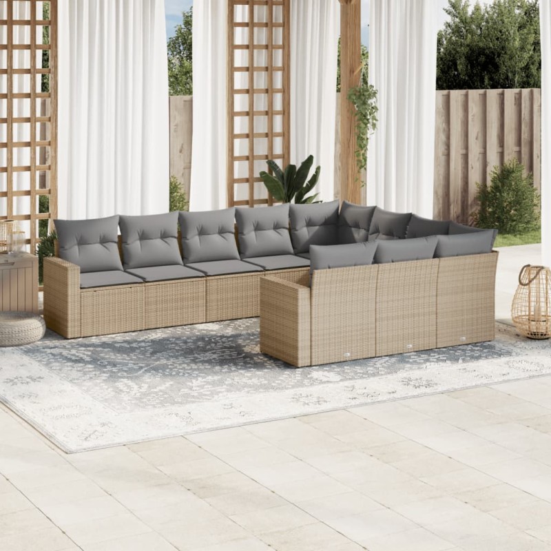 vidaXL 10-tlg. Garten-Sofagarnitur mit Kissen Beige Poly Rattan vidaXL 10-tlg. Garten-Sofagarnitur mit Kissen Beige Poly Rattan