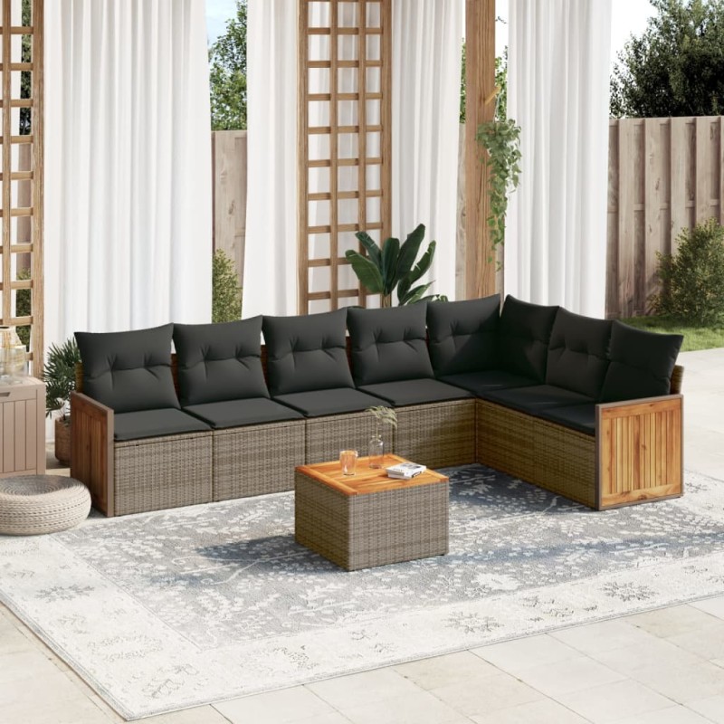 vidaXL 8-tlg. Garten-Sofagarnitur mit Kissen Grau Poly Rattan vidaXL 8-tlg. Garten-Sofagarnitur mit Kissen Grau Poly Rattan