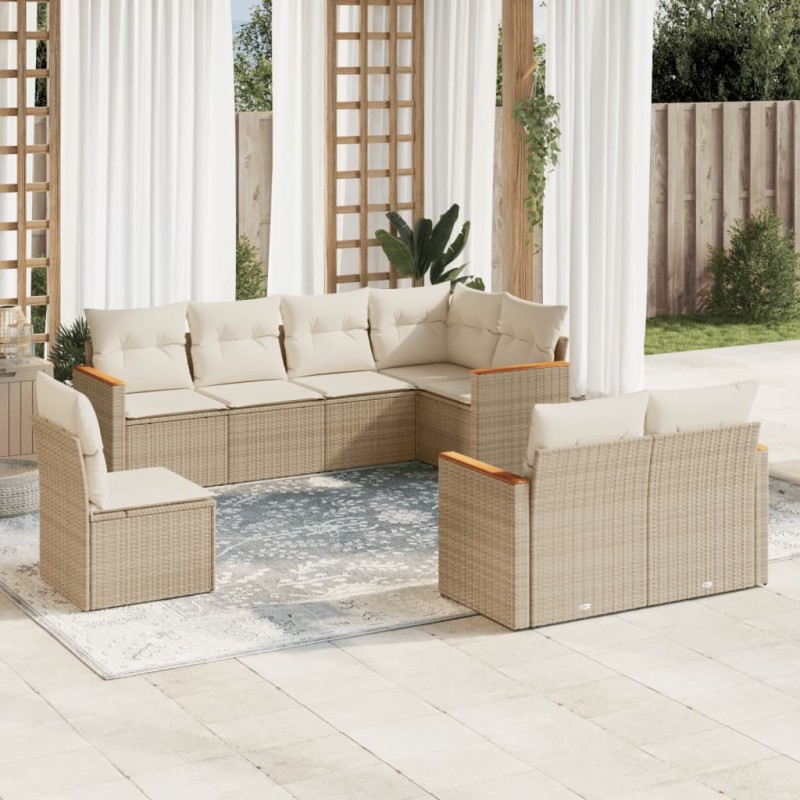 vidaXL 8-tlg. Garten-Sofagarnitur mit Kissen Beige Poly Rattan vidaXL 8-tlg. Garten-Sofagarnitur mit Kissen Beige Poly Rattan