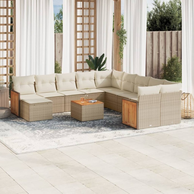 vidaXL 12-tlg. Garten-Sofagarnitur mit Kissen Beige Poly Rattan vidaXL 12-tlg. Garten-Sofagarnitur mit Kissen Beige Poly Rattan