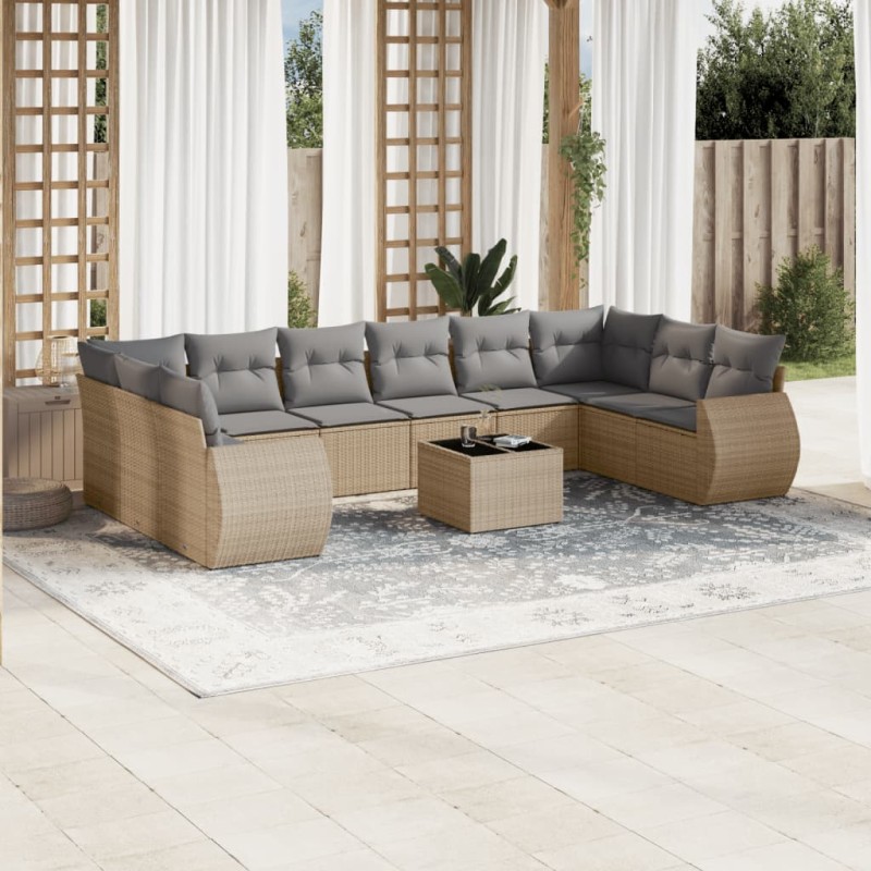 vidaXL 11-tlg. Garten-Sofagarnitur mit Kissen Beige Poly Rattan vidaXL 11-tlg. Garten-Sofagarnitur mit Kissen Beige Poly Rattan