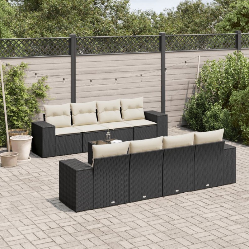 vidaXL 9-tlg. Garten-Sofagarnitur mit Kissen Schwarz Poly Rattan vidaXL 9-tlg. Garten-Sofagarnitur mit Kissen Schwarz Poly Rattan