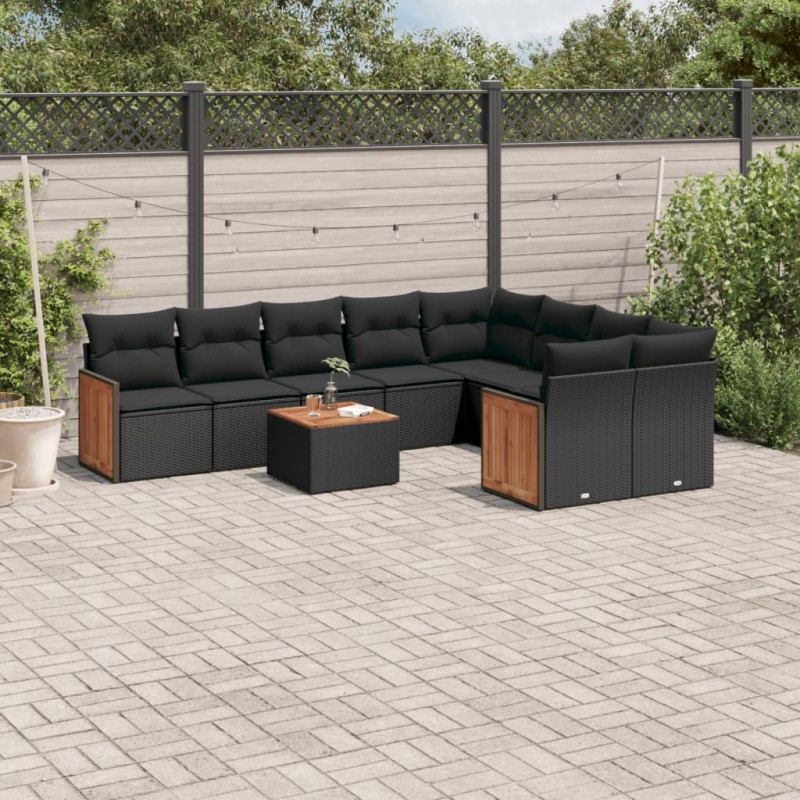 vidaXL 10-tlg. Garten-Sofagarnitur mit Kissen Schwarz Poly Rattan vidaXL 10-tlg. Garten-Sofagarnitur mit Kissen Schwarz Poly Rattan