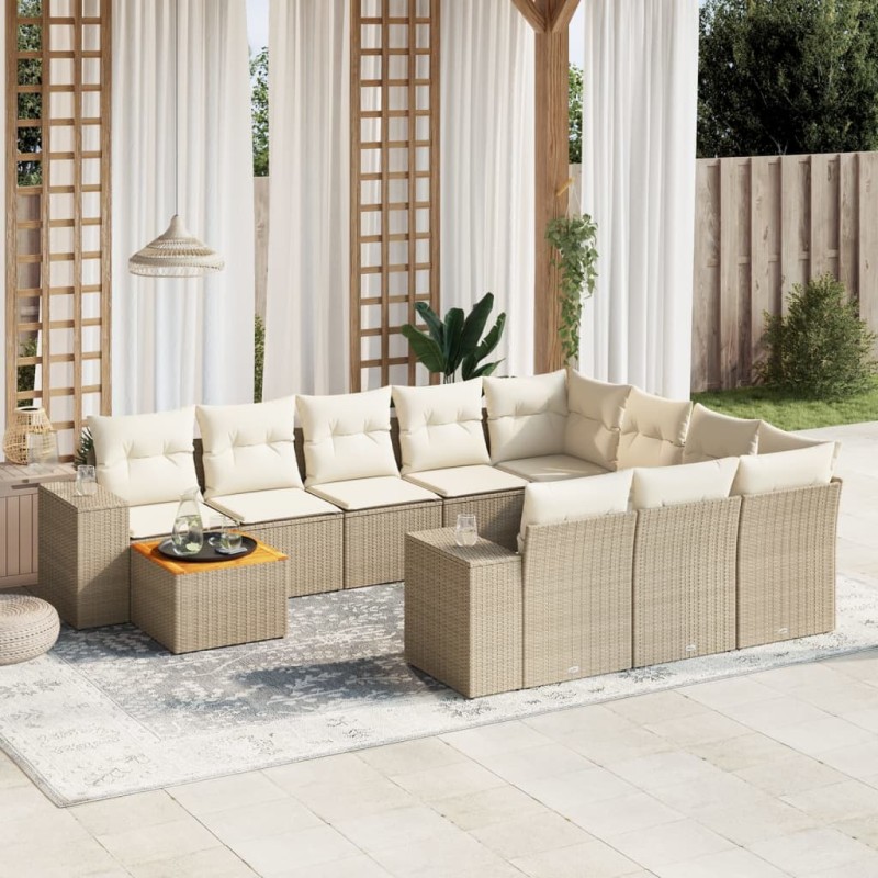 vidaXL 11-tlg. Garten-Sofagarnitur mit Kissen Beige Poly Rattan vidaXL 11-tlg. Garten-Sofagarnitur mit Kissen Beige Poly Rattan