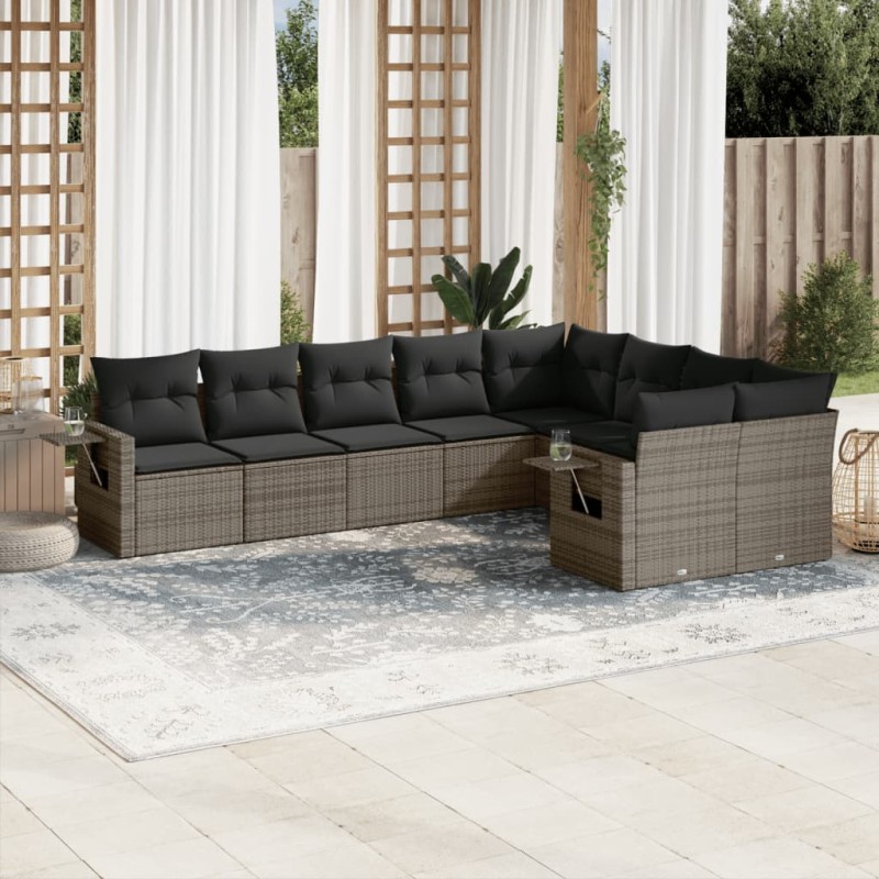 vidaXL 9-tlg. Garten-Sofagarnitur mit Kissen Grau Poly Rattan vidaXL 9-tlg. Garten-Sofagarnitur mit Kissen Grau Poly Rattan