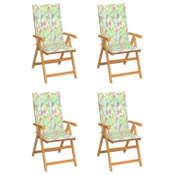 vidaXL Gartenstühle 4 Stk. mit Blattmuster Kissen Massivholz Teak