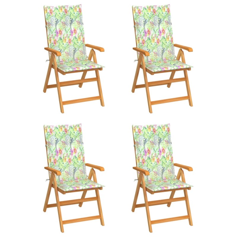 vidaXL Gartenstühle 4 Stk. mit Blattmuster Kissen Massivholz Teak vidaXL Gartenstühle 4 Stk. mit Blattmuster Kissen Massivholz Teak