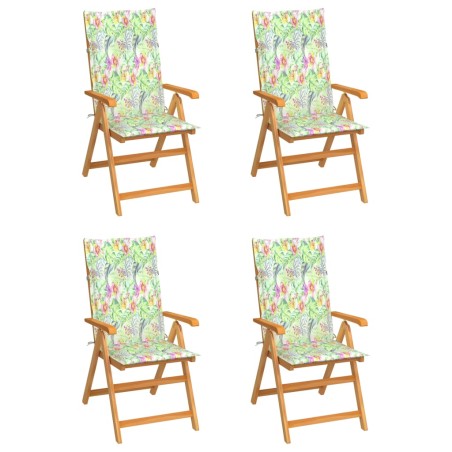 vidaXL Gartenstühle 4 Stk. mit Blattmuster Kissen Massivholz Teak