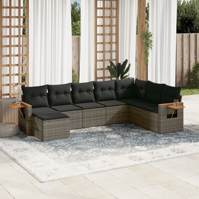 vidaXL 8-tlg. Garten-Sofagarnitur mit Kissen Grau Poly Rattan vidaXL 8-tlg. Garten-Sofagarnitur mit Kissen Grau Poly Rattan
