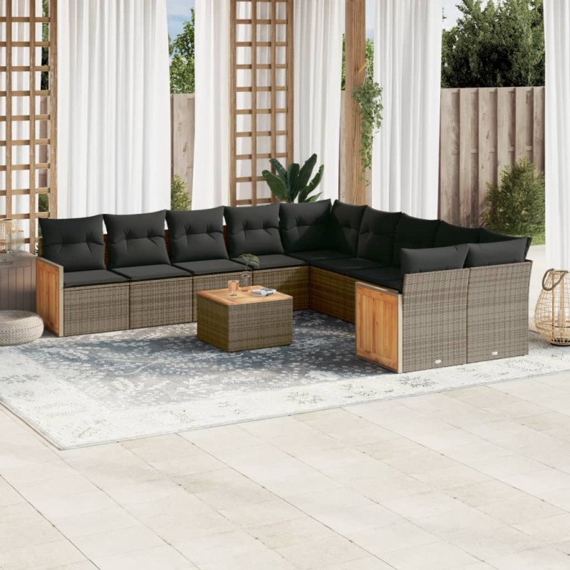 vidaXL 11-tlg. Garten-Sofagarnitur mit Kissen Grau Poly Rattan vidaXL 11-tlg. Garten-Sofagarnitur mit Kissen Grau Poly Rattan