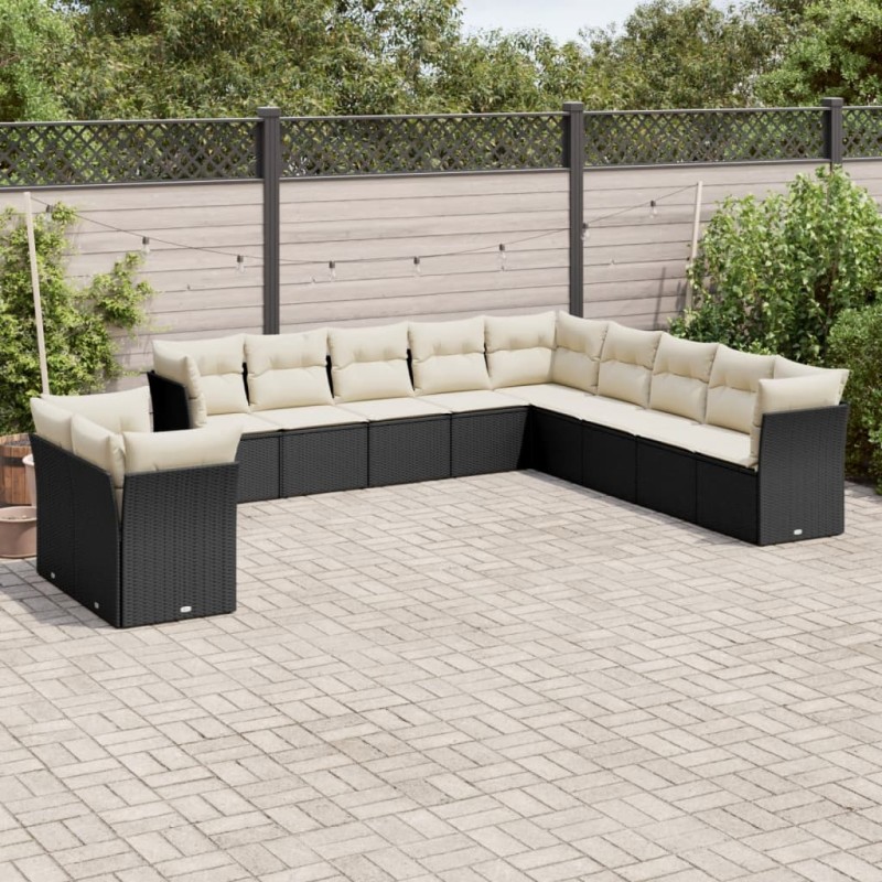 vidaXL 11-tlg. Garten-Sofagarnitur mit Kissen Schwarz Poly Rattan vidaXL 11-tlg. Garten-Sofagarnitur mit Kissen Schwarz Poly Rattan
