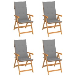 Gartenstühle 4 Stk. mit Grauen Kissen Massivholz Teak