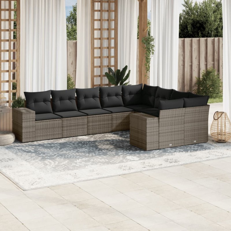 vidaXL 9-tlg. Garten-Sofagarnitur mit Kissen Grau Poly Rattan vidaXL 9-tlg. Garten-Sofagarnitur mit Kissen Grau Poly Rattan