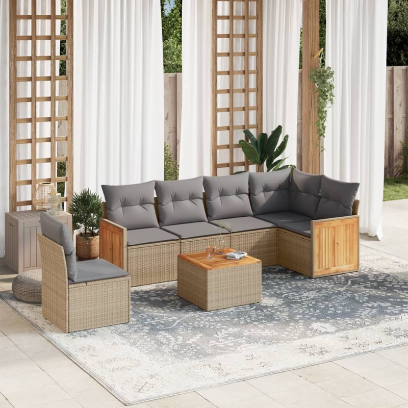 vidaXL 7-tlg. Garten-Sofagarnitur mit Kissen Beige Poly Rattan vidaXL 7-tlg. Garten-Sofagarnitur mit Kissen Beige Poly Rattan