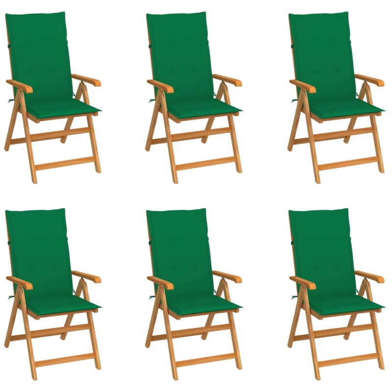 vidaXL Gartenstühle 6 Stk. mit Grünen Kissen Massivholz Teak vidaXL Gartenstühle 6 Stk. mit Grünen Kissen Massivholz Teak