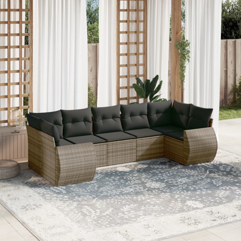 vidaXL 7-tlg. Garten-Sofagarnitur mit Kissen Grau Poly Rattan vidaXL 7-tlg. Garten-Sofagarnitur mit Kissen Grau Poly Rattan