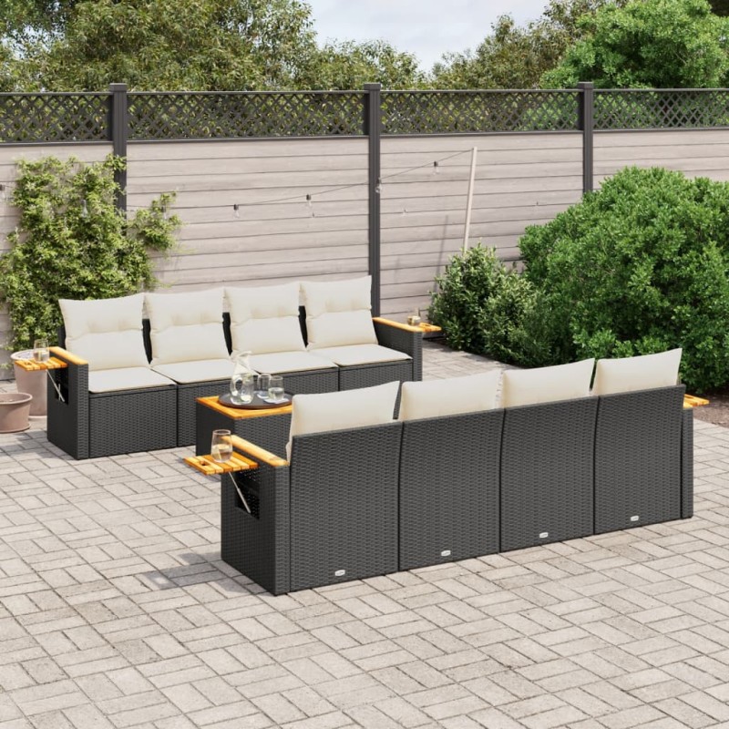 vidaXL 9-tlg. Garten-Sofagarnitur mit Kissen Schwarz Poly Rattan vidaXL 9-tlg. Garten-Sofagarnitur mit Kissen Schwarz Poly Rattan