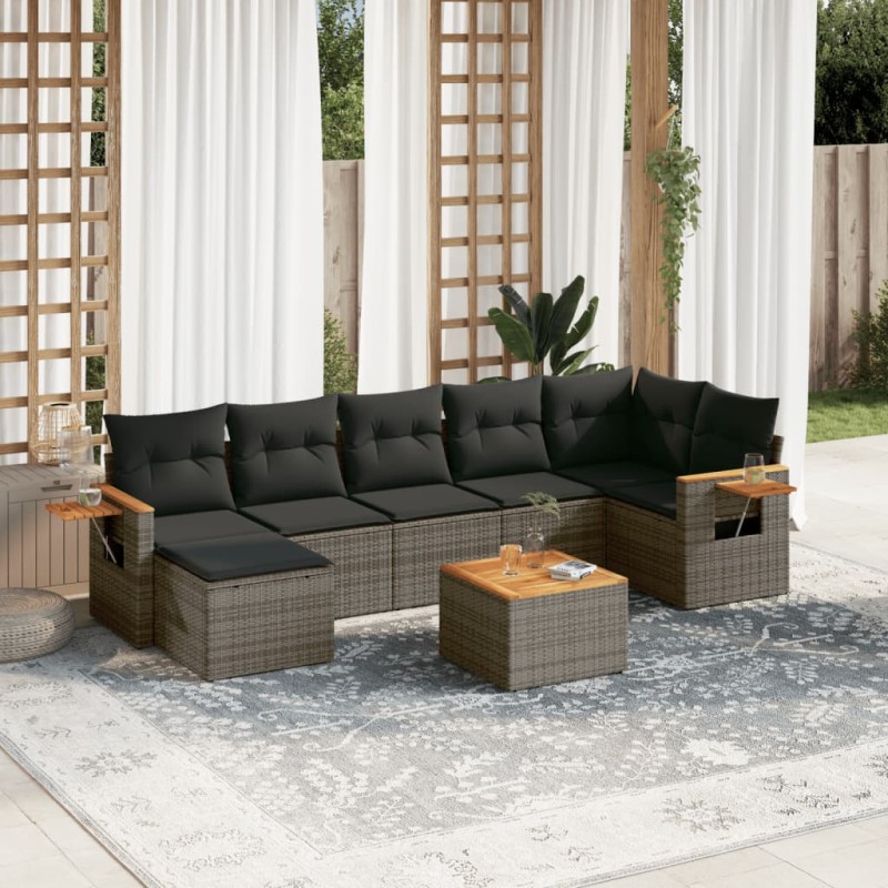 vidaXL 8-tlg. Garten-Sofagarnitur mit Kissen Grau Poly Rattan vidaXL 8-tlg. Garten-Sofagarnitur mit Kissen Grau Poly Rattan