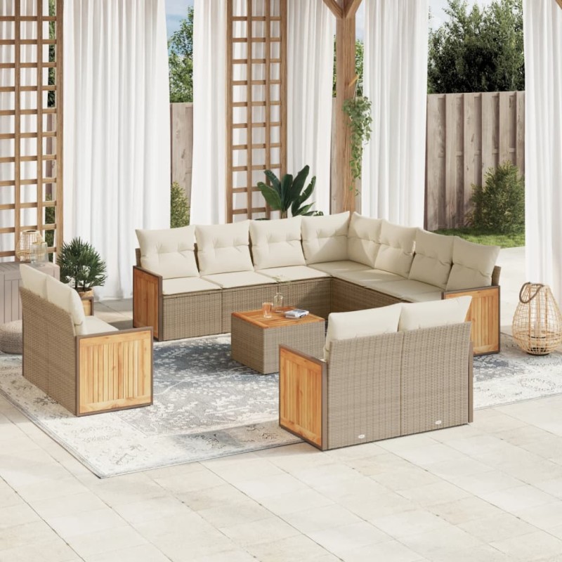 vidaXL 12-tlg. Garten-Sofagarnitur mit Kissen Beige Poly Rattan vidaXL 12-tlg. Garten-Sofagarnitur mit Kissen Beige Poly Rattan