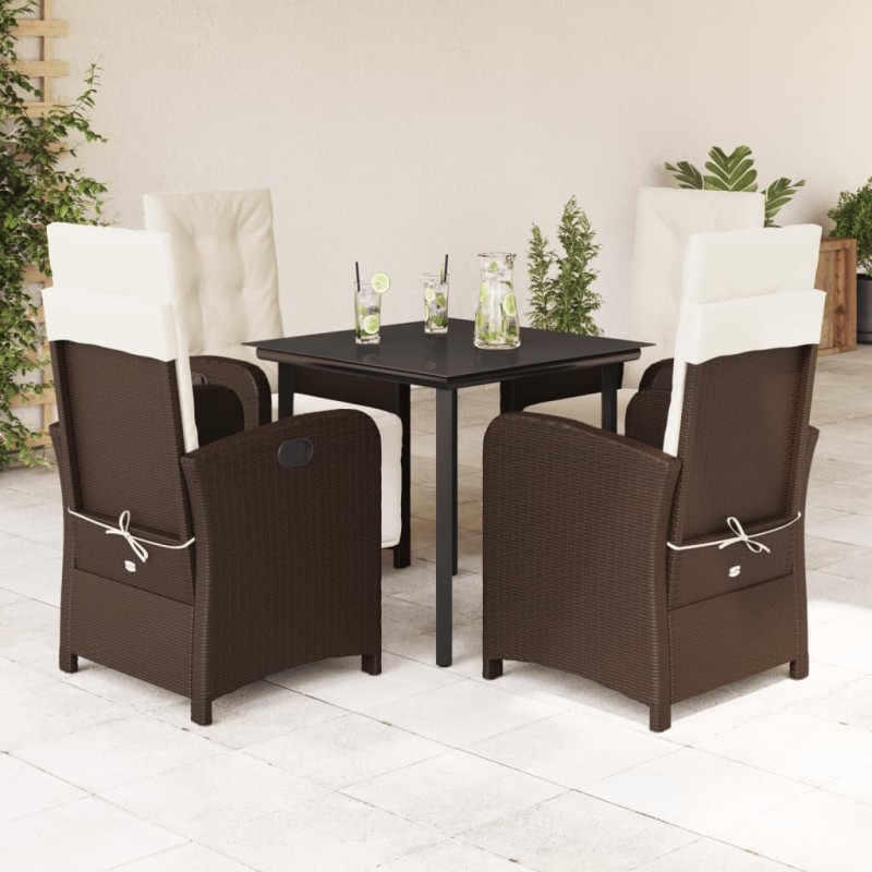 vidaXL 5-tlg. Garten-Essgruppe mit Kissen Braun Poly Rattan vidaXL 5-tlg. Garten-Essgruppe mit Kissen Braun Poly Rattan