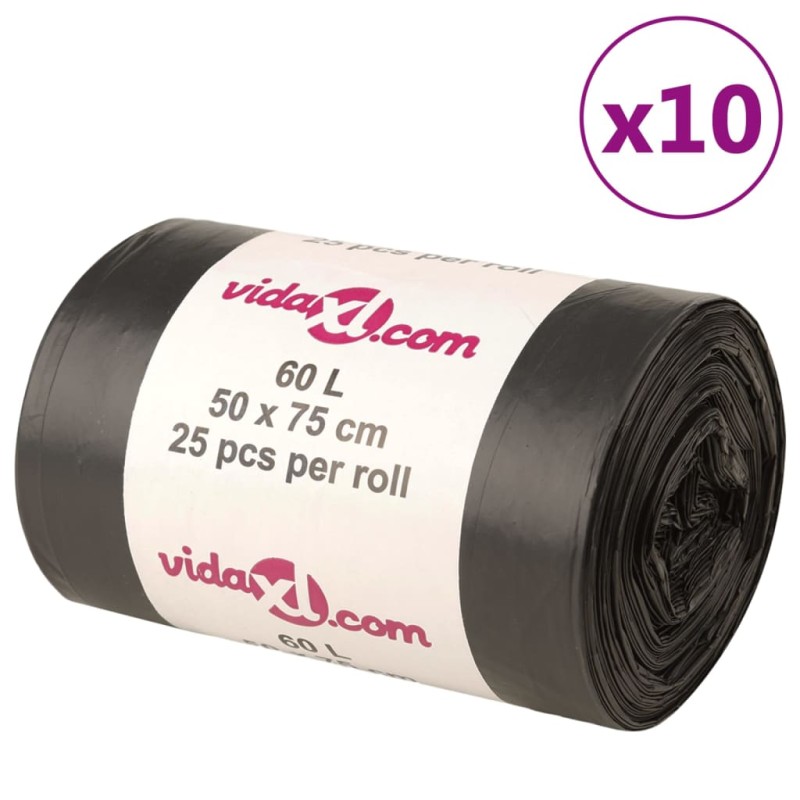 vidaXL Müllsäcke 250 Stk. Schwarz 60 L vidaXL Müllsäcke 250 Stk. Schwarz 60 L