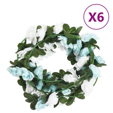 vidaXL Künstliche Blumengirlanden 6 Stk. Blau und Weiß 240 cm