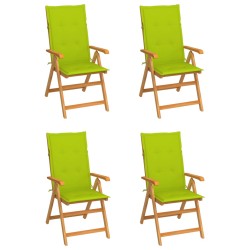 Gartenstühle 4 Stk. mit Hellgrünen Kissen Massivholz Teak