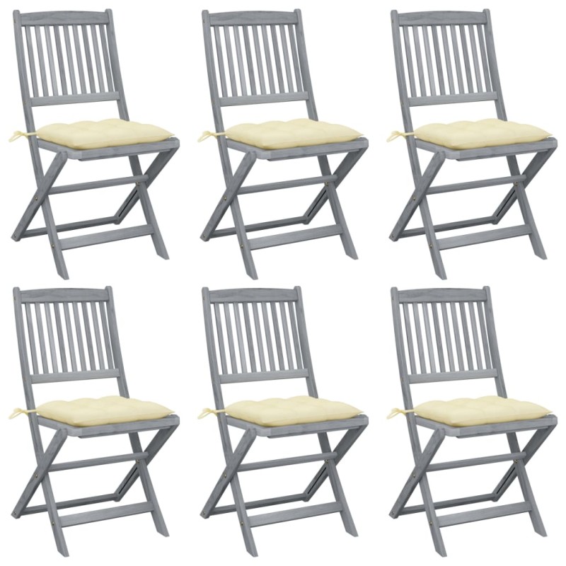 vidaXL Klappbare Gartenstühle 6 Stk. mit Kissen Massivholz Akazie vidaXL Klappbare Gartenstühle 6 Stk. mit Kissen Massivholz Akazie