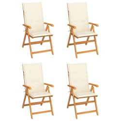 Gartenstühle 4 Stk. mit Creme Kissen Massivholz Teak