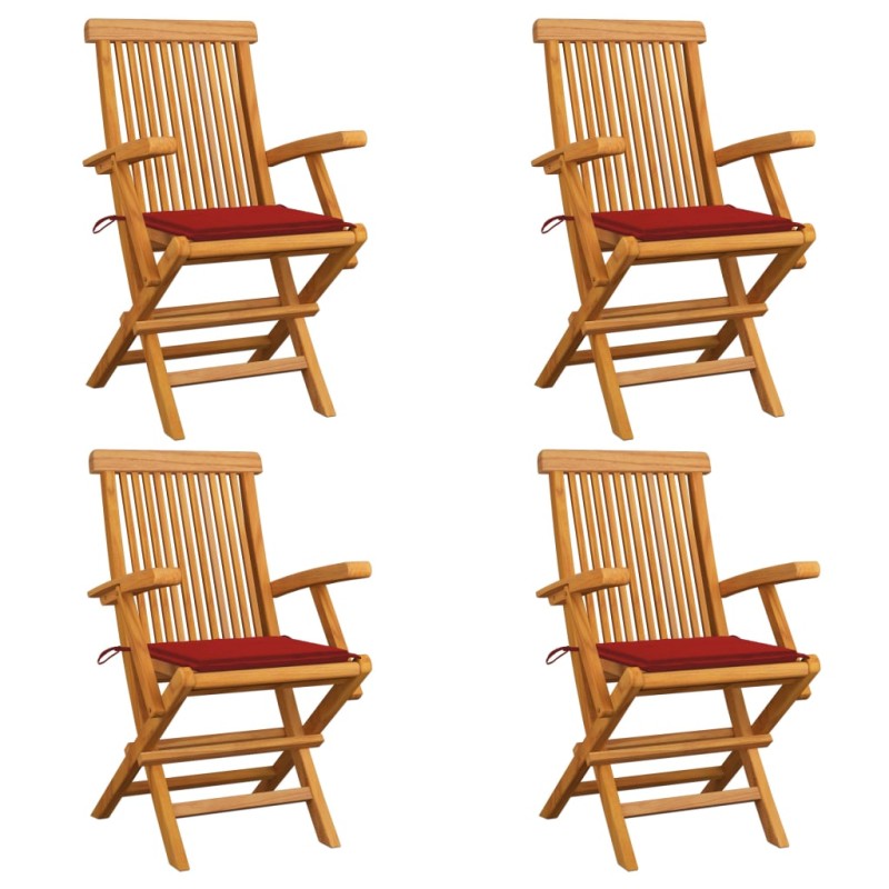 Gartenstühle mit Roten Kissen 4 Stk. Teak Massivholz Gartenstühle mit Roten Kissen 4 Stk. Teak Massivholz