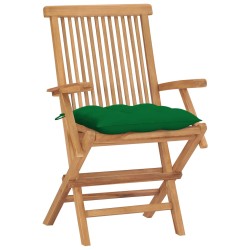 vidaXL Gartenstühle mit Grünen Kissen 4 Stk. Massivholz Teak