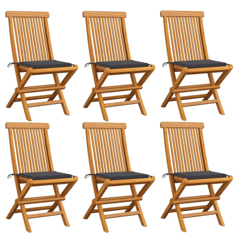 Gartenstühle mit Anthrazit Kissen 6 Stk. Massivholz Teak Gartenstühle mit Anthrazit Kissen 6 Stk. Massivholz Teak