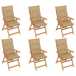 Gartenstühle 6 Stk. mit Beigen Kissen Massivholz Teak