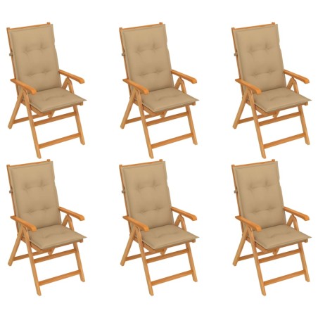 Gartenstühle 6 Stk. mit Beigen Kissen Massivholz Teak