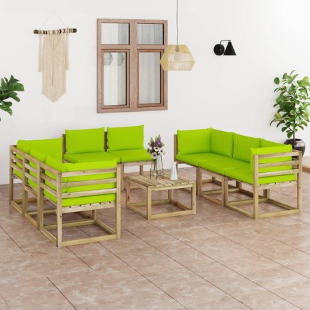 9-tlg. Garten-Lounge-Set mit Kissen Imprägniertes Kiefernholz