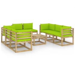 9-tlg. Garten-Lounge-Set mit Kissen Imprägniertes Kiefernholz