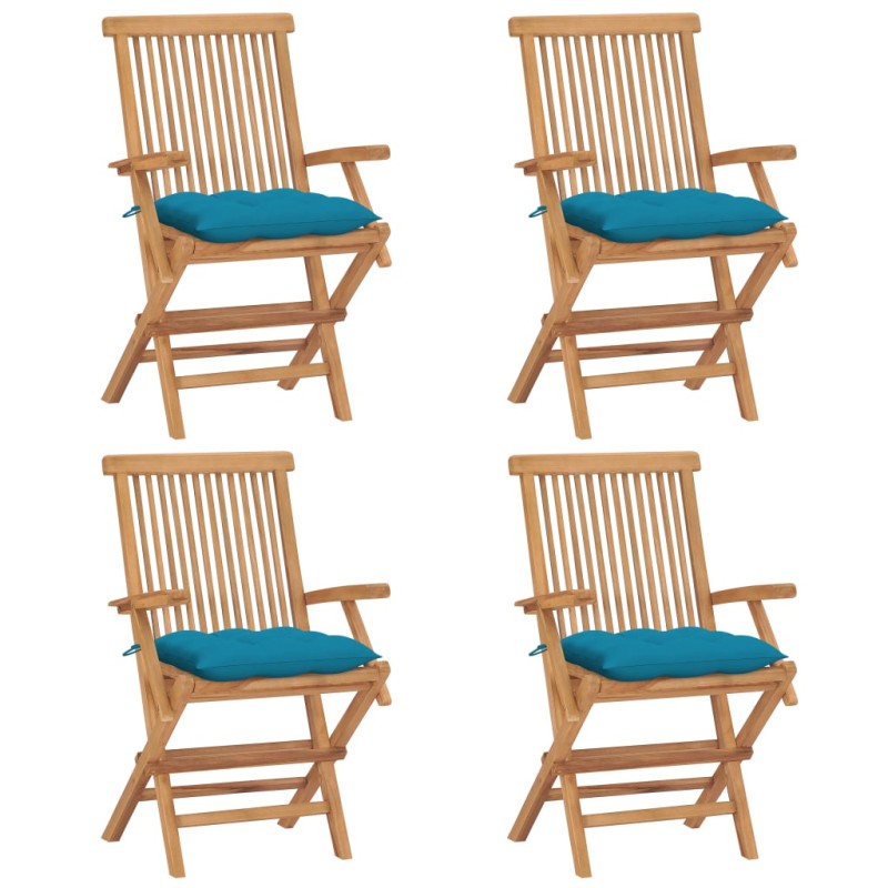 Gartenstühle mit Hellblauen Kissen 4 Stk. Massivholz Teak Gartenstühle mit Hellblauen Kissen 4 Stk. Massivholz Teak