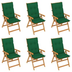 Gartenstühle 6 Stk. mit Grünen Kissen Massivholz Teak
