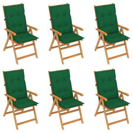 Gartenstühle 6 Stk. mit Grünen Kissen Massivholz Teak