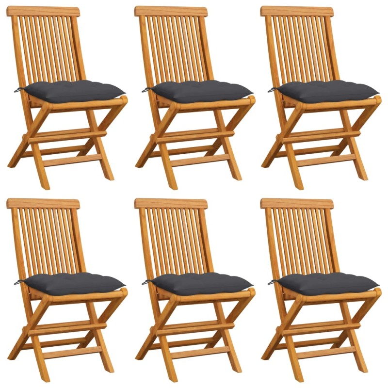 Gartenstühle mit Anthrazit Kissen 6 Stk. Massivholz Teak Gartenstühle mit Anthrazit Kissen 6 Stk. Massivholz Teak