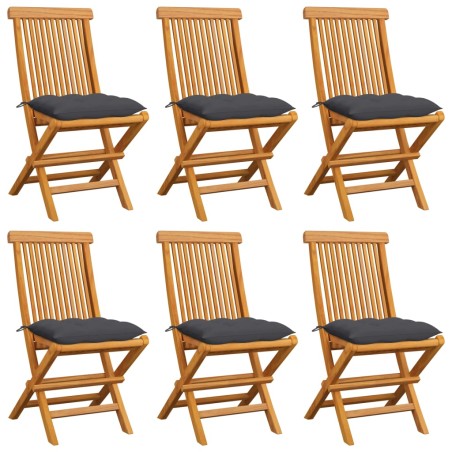Gartenstühle mit Anthrazit Kissen 6 Stk. Massivholz Teak