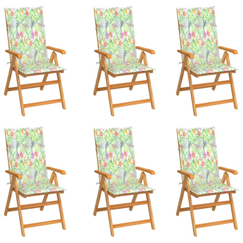 Gartenstühle 6 Stk. mit Blattmuster Kissen Massivholz Teak Gartenstühle 6 Stk. mit Blattmuster Kissen Massivholz Teak
