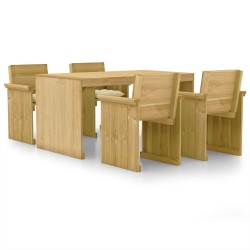5-tlg. Garten-Essgruppe mit Kissen Imprägniertes Kiefernholz