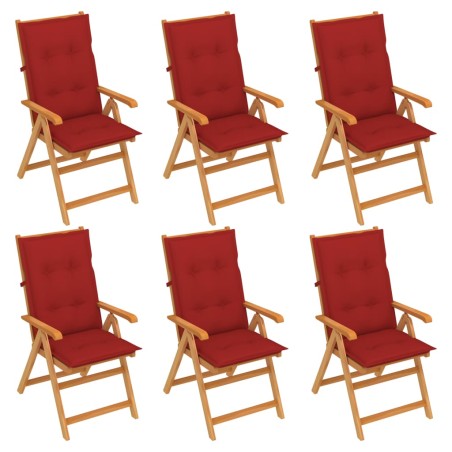 Gartenstühle 6 Stk. mit Roten Kissen Massivholz Teak