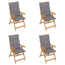 Gartenstühle 4 Stk. mit Grauen Kissen Massivholz Teak