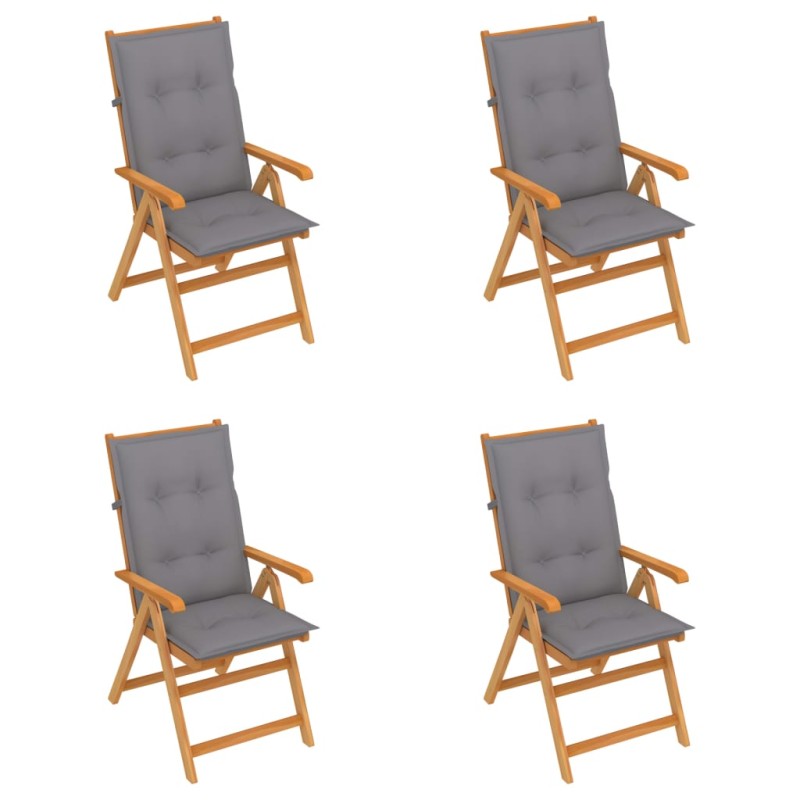 Gartenstühle 4 Stk. mit Grauen Kissen Massivholz Teak Gartenstühle 4 Stk. mit Grauen Kissen Massivholz Teak