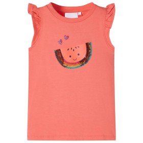 Kinder-T-Shirt mit Rüschenärmeln Korallenrosa 140
