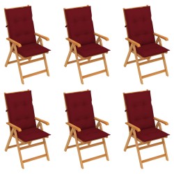 Gartenstühle 6 Stk. mit Weinroten Kissen Massivholz Teak
