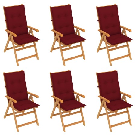 Gartenstühle 6 Stk. mit Weinroten Kissen Massivholz Teak